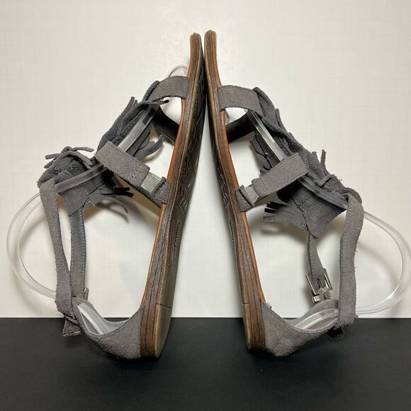 Womens MINNETONKA Maui Grey Leather Fringe Ankle Strap Sandals / Size 8 - Picture 6 of 8